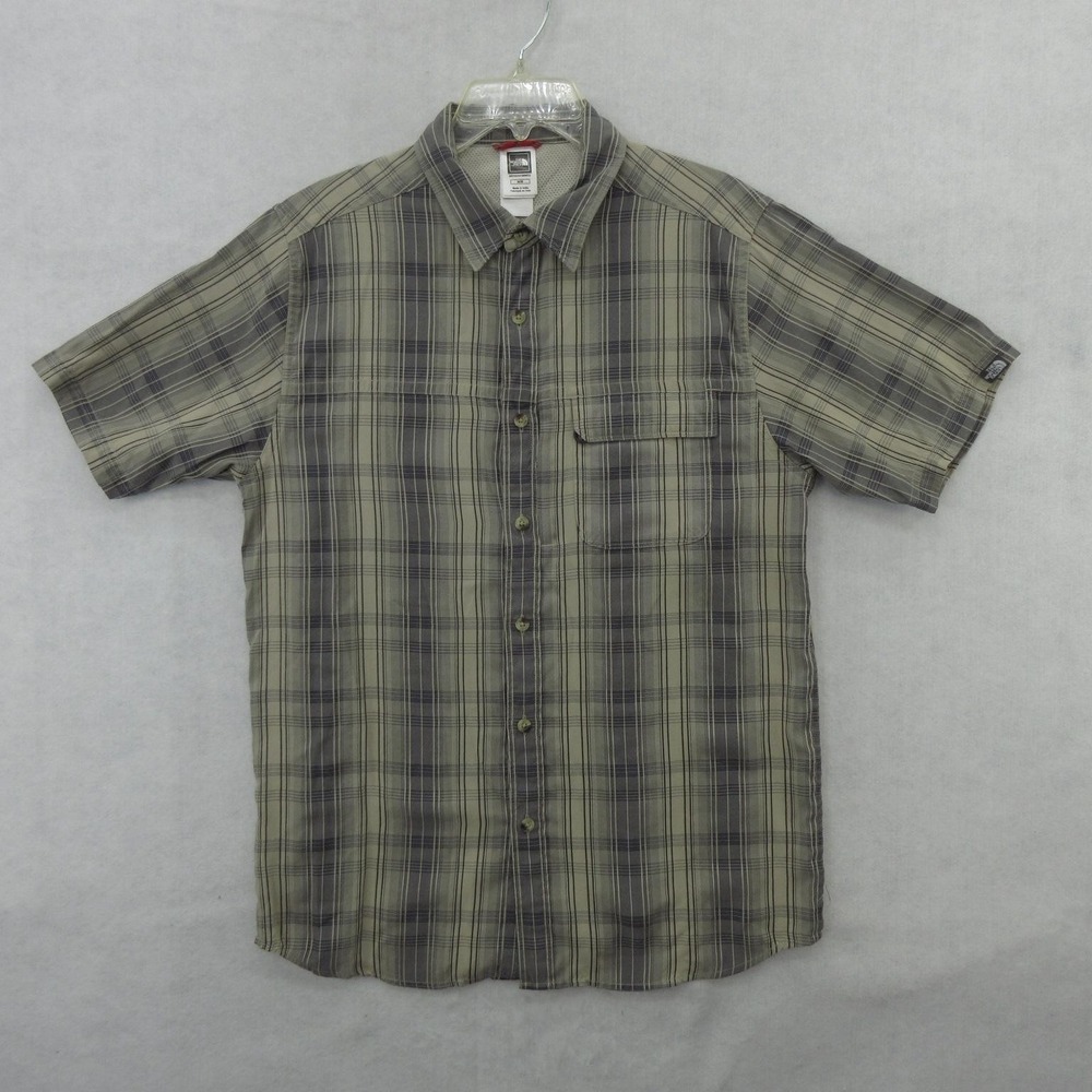 The North Face Shirt Mens Medium Beige Plaid Modal Short Sleeve Button Up Casual